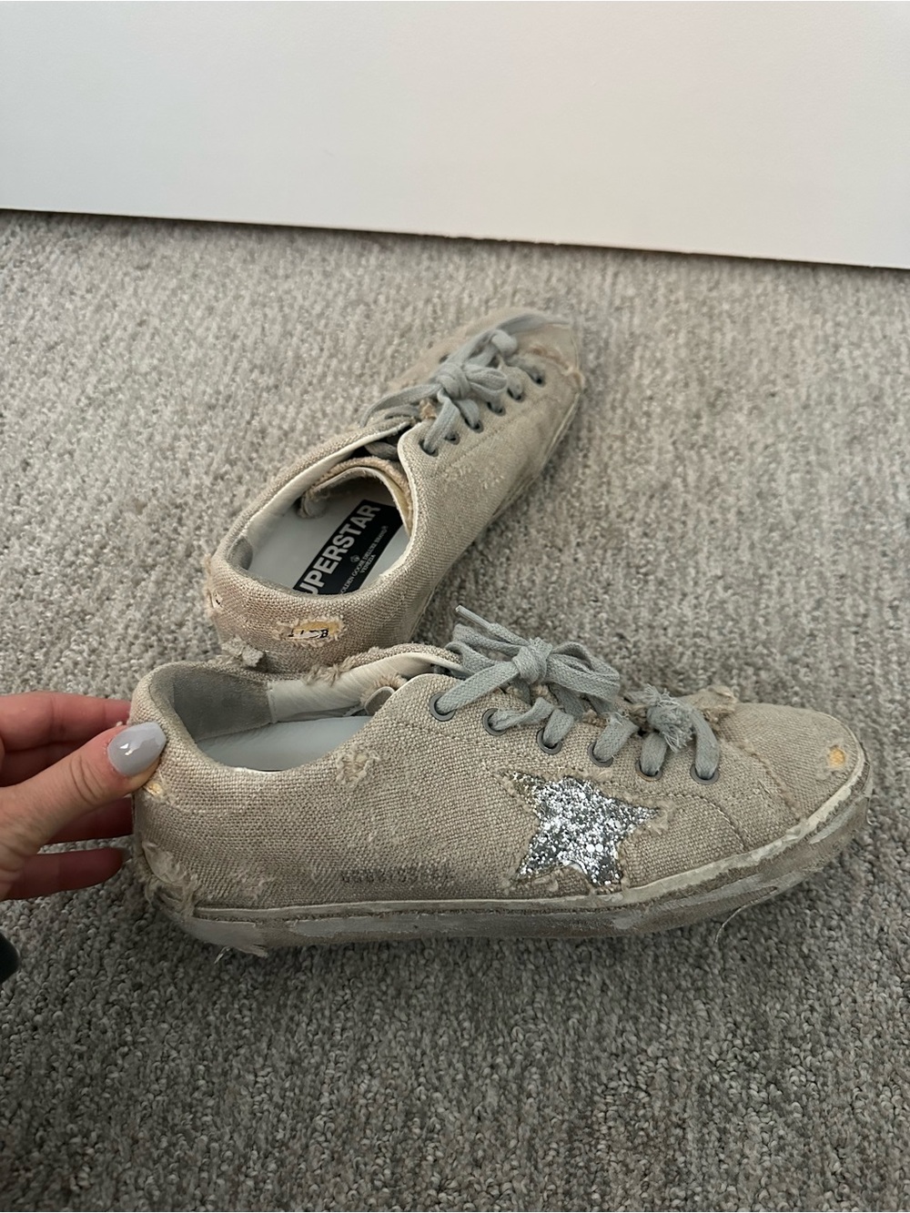 Golden Goose Linen Sneakers with Silver Glitter Star - Picture 3 of 10